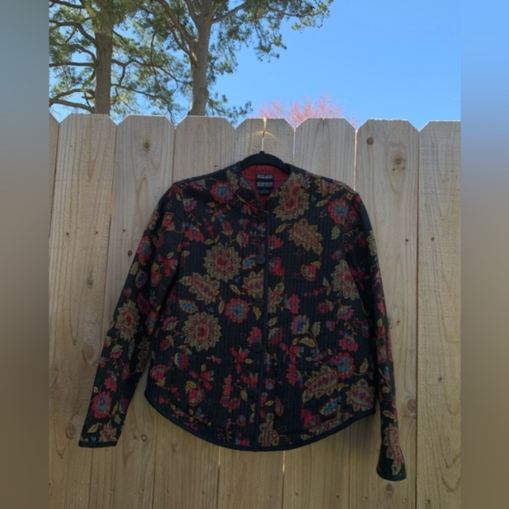 Nomadic Traders Womens Size Small Black Silk Button‎ Jacket Light spring summer - Picture 2 of 6